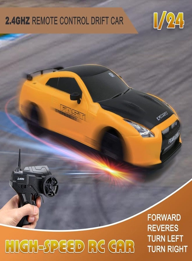 Brighterbee Rc Drift Car 2.4Ghz 1:24 Scale 4Wd High Speed Remote Control Cars Vehicle with Led Lights Batteries&Drifting Tires Racing Sport Toy Cars for Adults Boys Girls Kids Gift, Yellow - Image 3